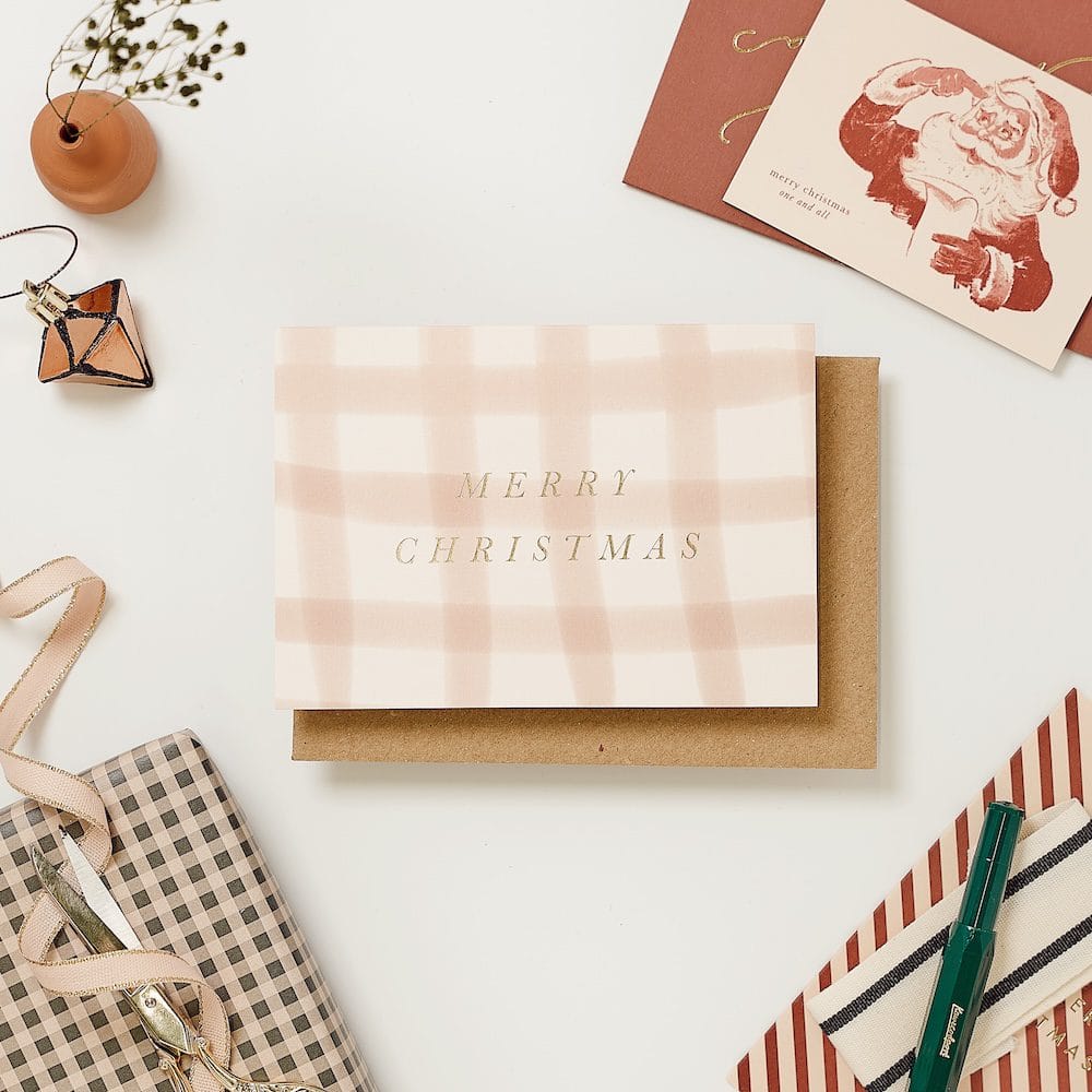 Box Set of 8 Blush Check Merry Christmas