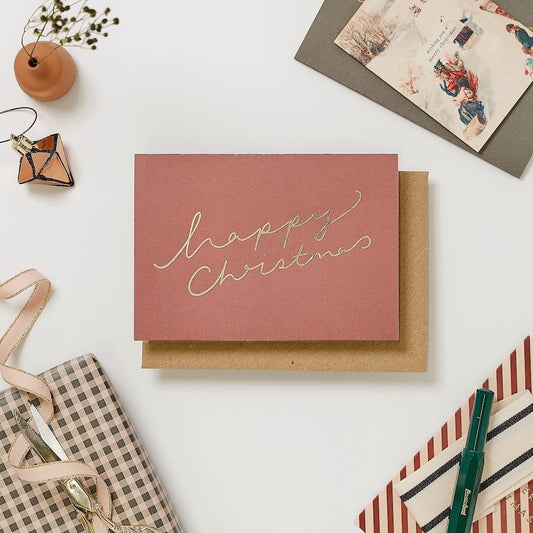 Burgundy Happy Christmas Scroll Card