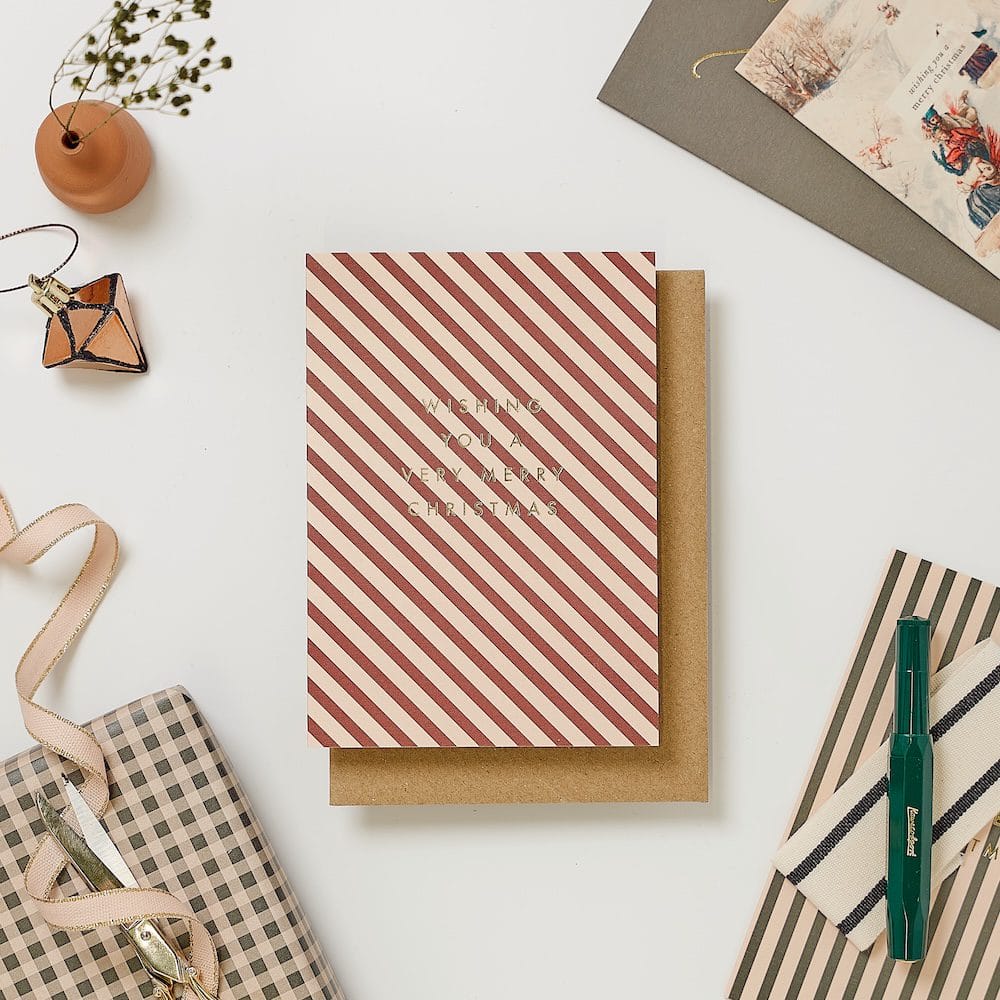 Burgundy Stripe Wishing You A Very Merry Christmas