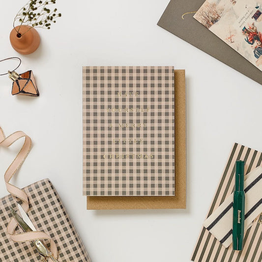 Box Set of 8 Green Gingham Christmas Cards