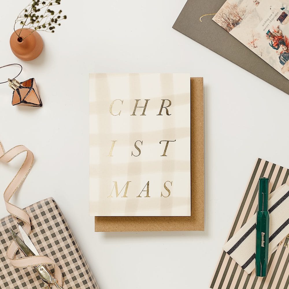 Katie Leamon Luxury Christmas Card with a misty check pattern