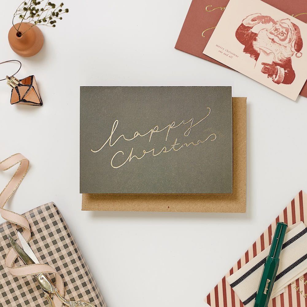 Warm Green Happy Christmas Scroll Card