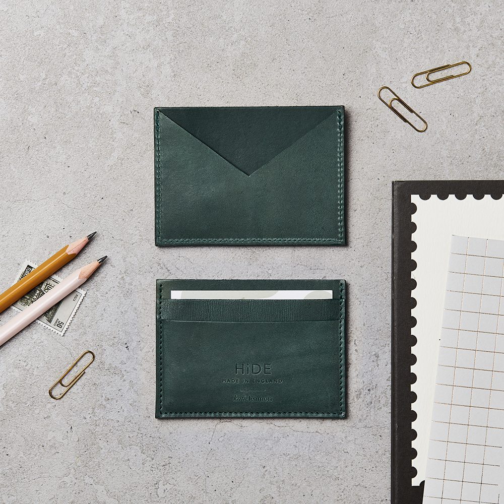 Leather Four Pocket Envelope Card Holder in Green