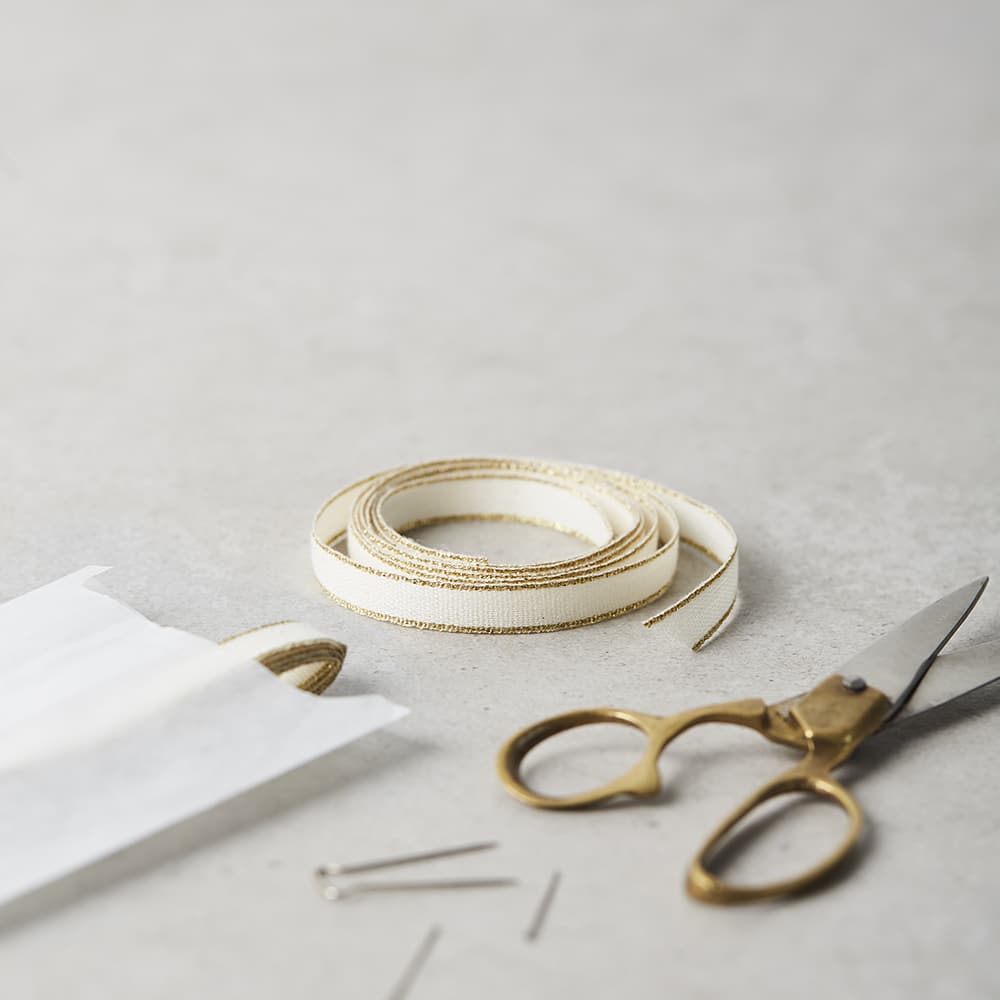 Metallic Border Cream Cotton Ribbon