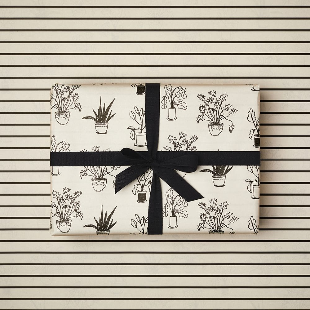 10 Sheets Ivory Stripe & Plants Wrapping Paper