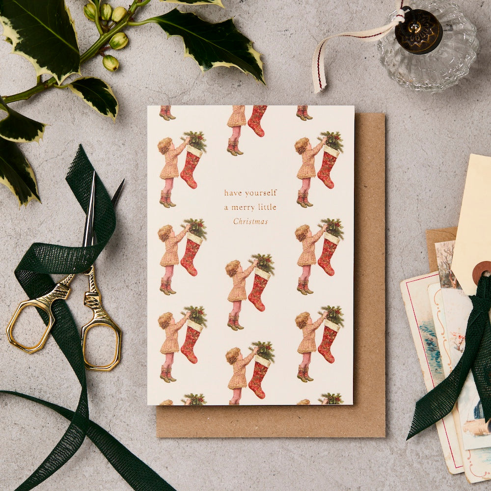 Vintage Stocking Multi Christmas Card