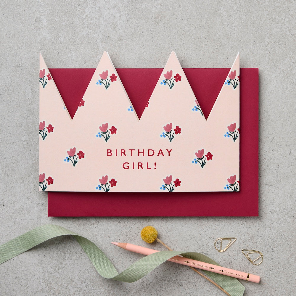 Floral Paper Crown Birthday Card - "Birthday Girl!"