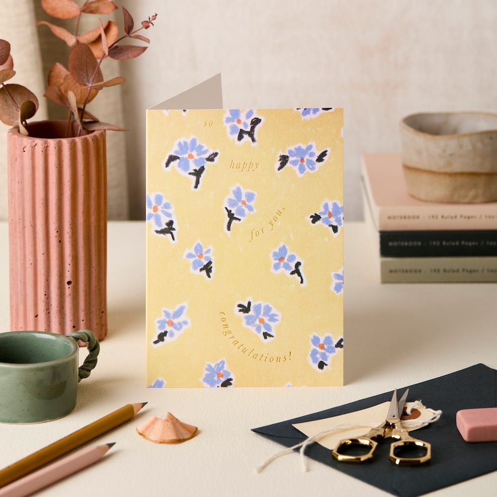 Pastel Ylw/Blue Happy For You Congrats – congratulations card – Katie Leamon