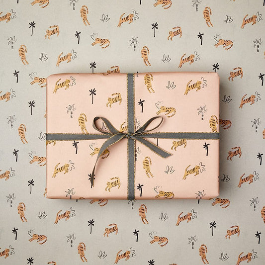 10 Sheets Palm Tigers Pink & Blue Wrapping Paper