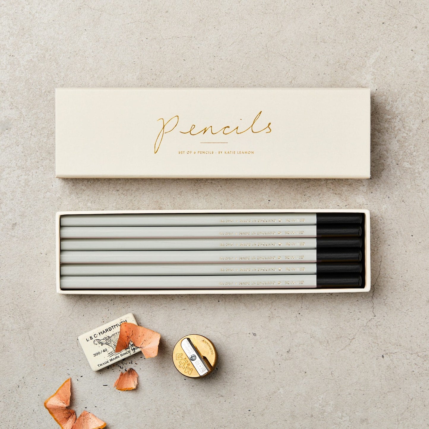 Boxed Set of Six Pale Grey HB Pencils