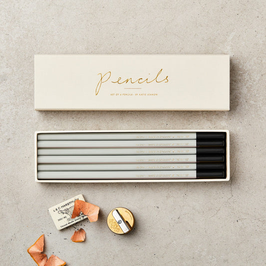 Boxed Set of Six Pale Grey HB Pencils