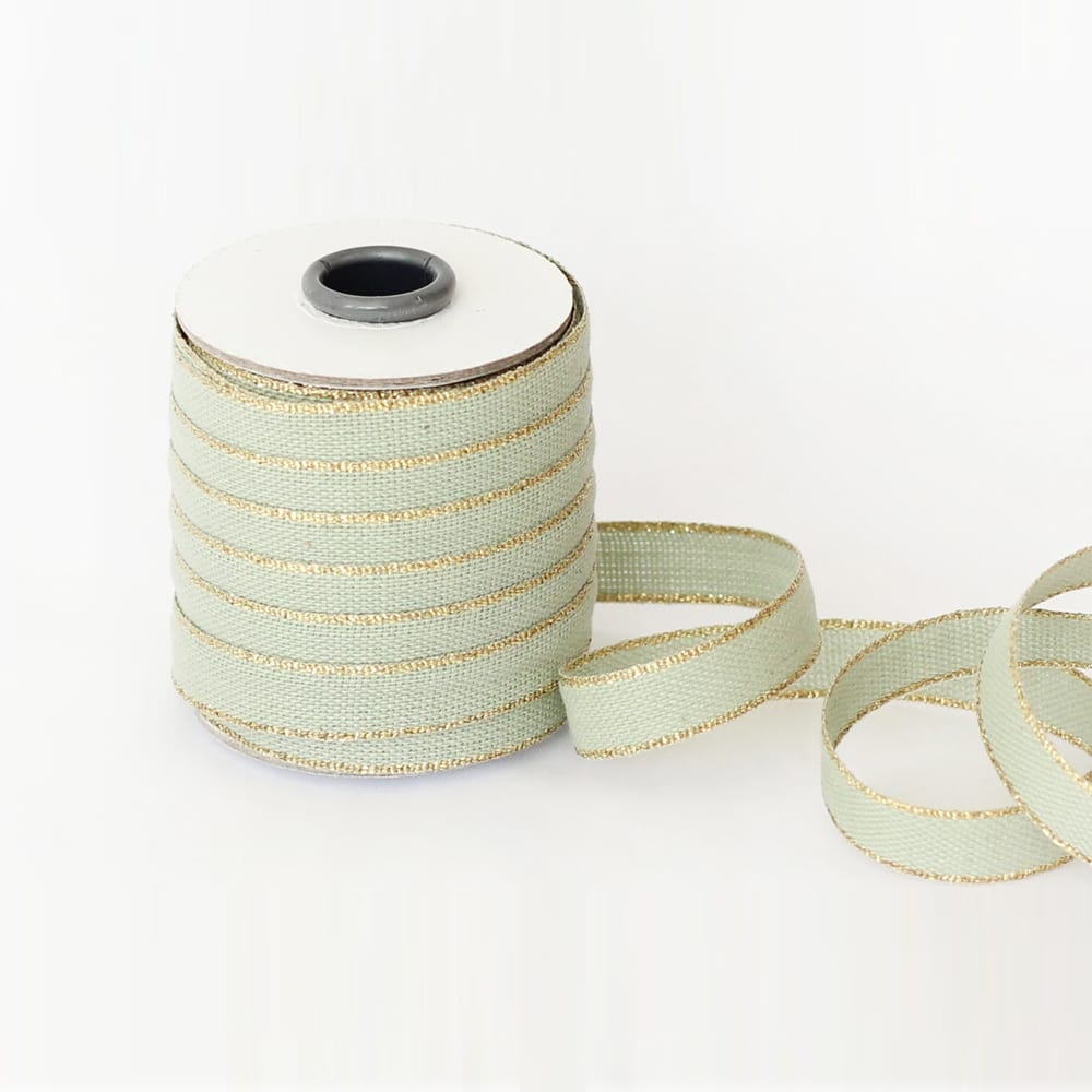 Metallic Border Sage Cotton Ribbon