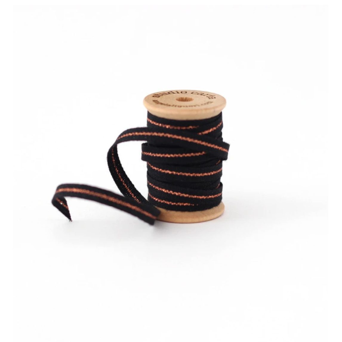 Black & Copper Line Ribbon on Wooden Spool