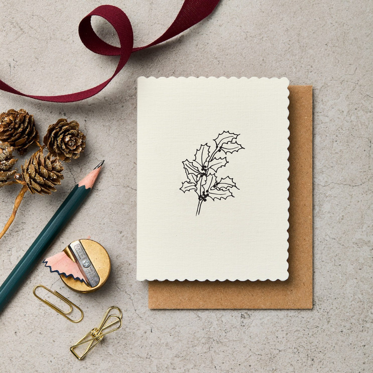 Pack of 6 Xmas Motif Holly – christmas card – Katie Leamon