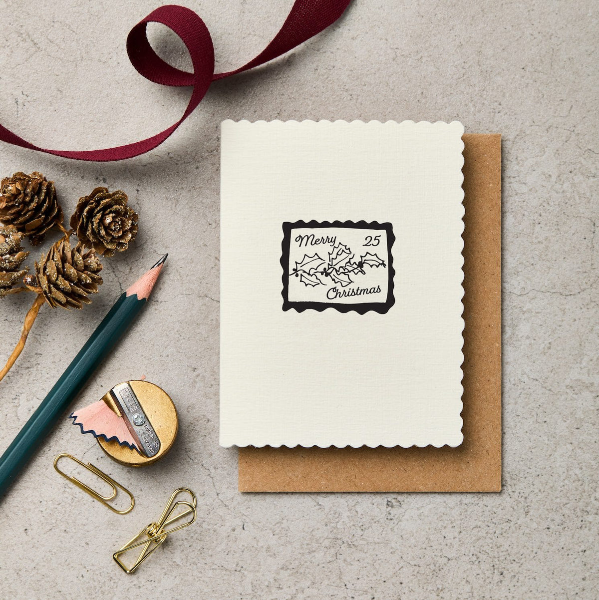 Pack of 6 Xmas Motif Stamp – christmas card – Katie Leamon