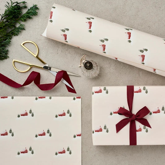 Katie Leamon 2026 Luxury Wrapping paper with winter cabin motif