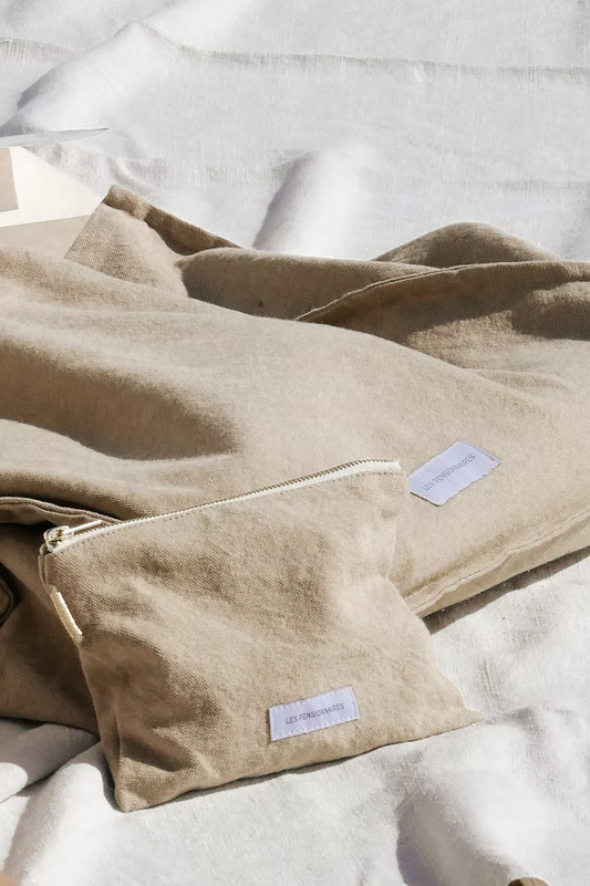 Organic cotton zip pouch in Sand - get well soon gift ideas