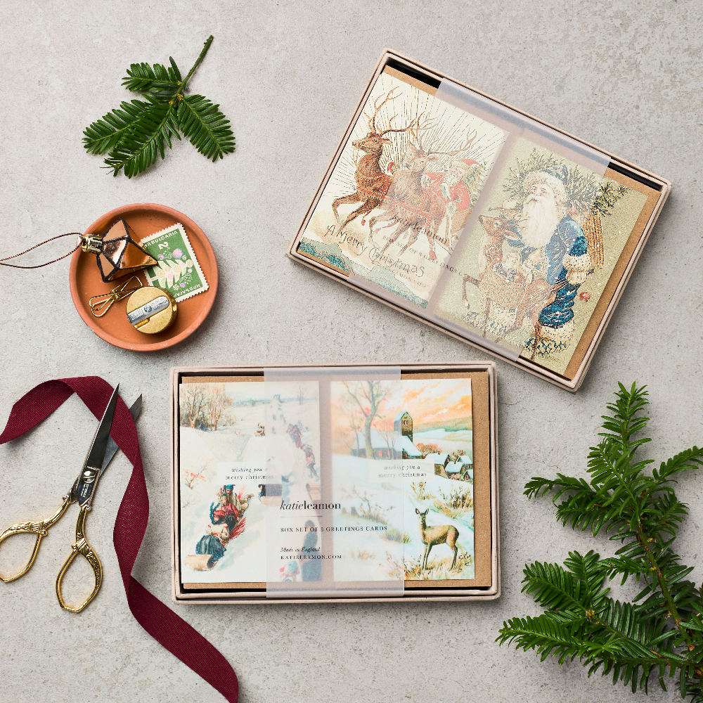 Assorted box of 8 A7 vintage inspired christmas cards from Katie Leamon