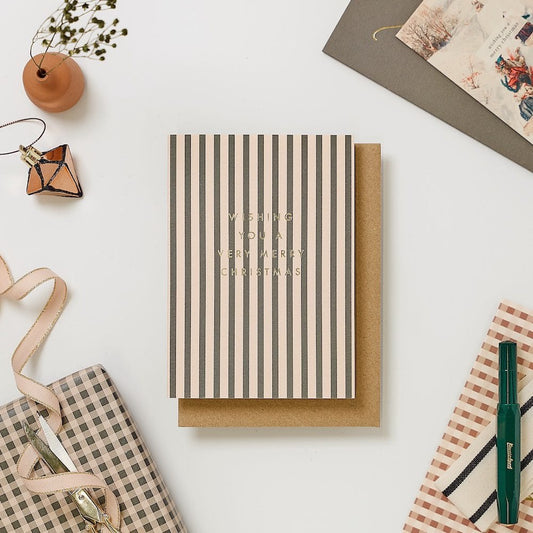 Box Set of 8 Green Stripe Christmas Cards