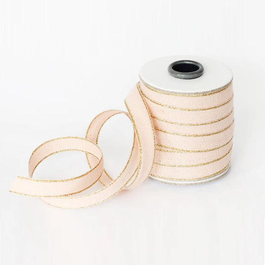 Metallic Border Pink Cotton Ribbon