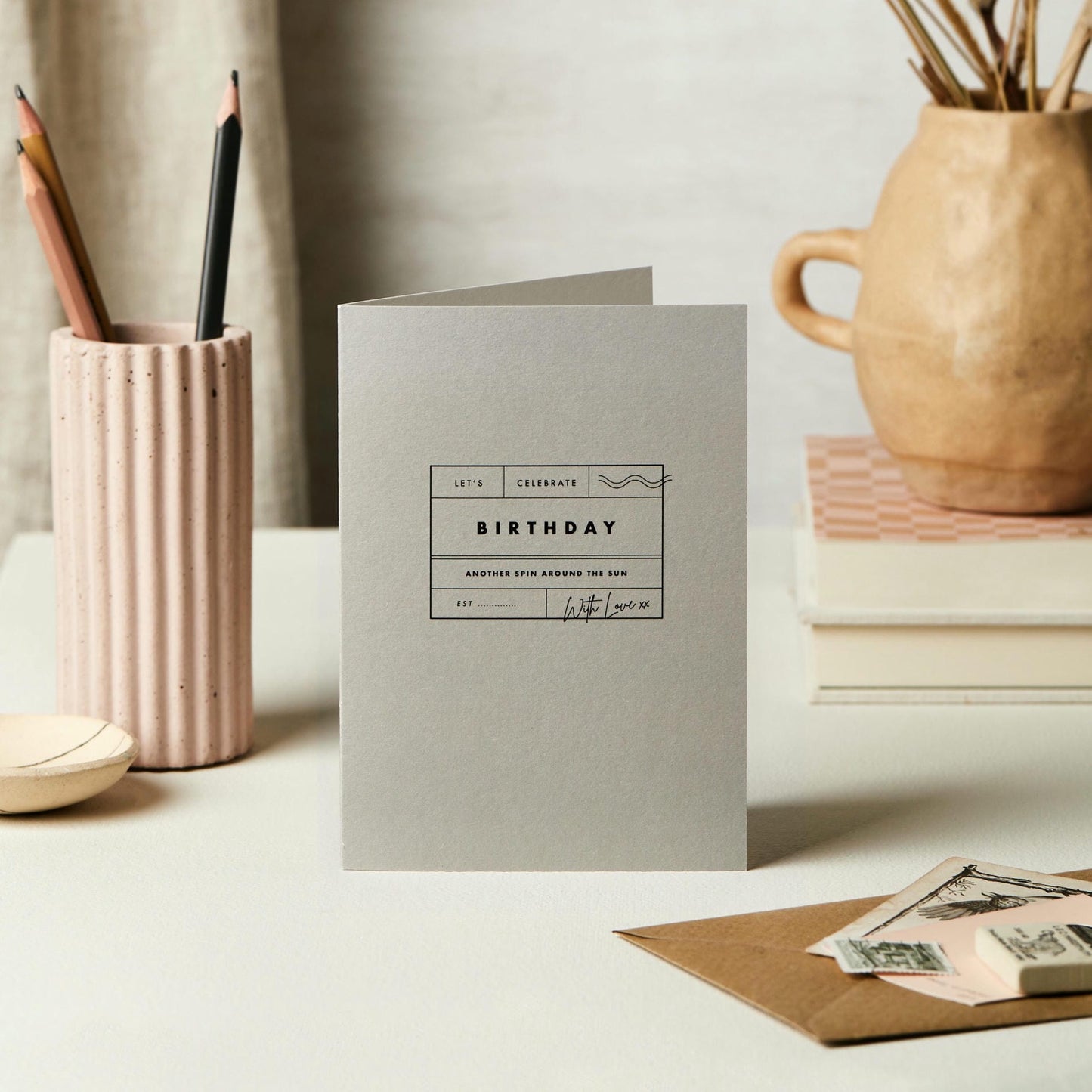 Birthday Stamp Grey Card – luxury birthday card – Katie Leamon