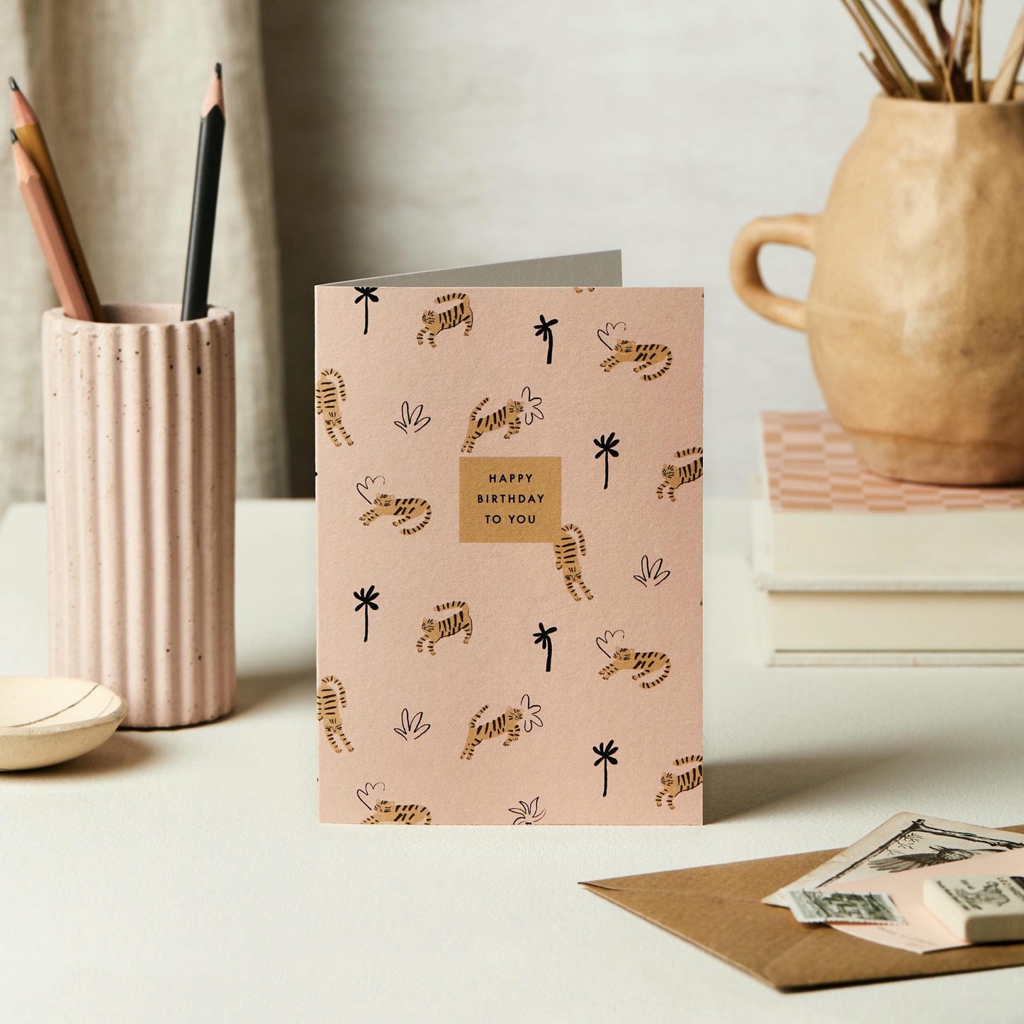 Pink Tigers Birthday Card – luxury birthday card – Katie Leamon