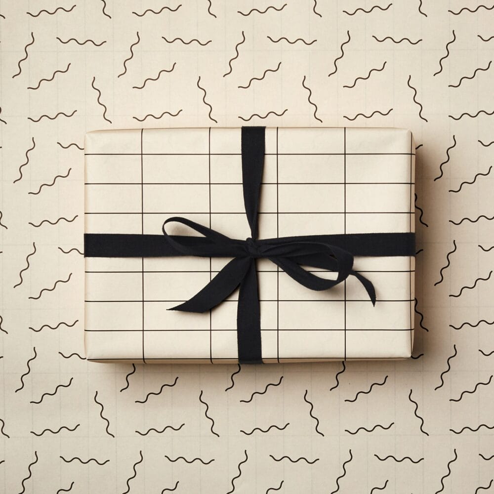 10 Sheets Ivory Grid & Squiggle Wrapping Paper