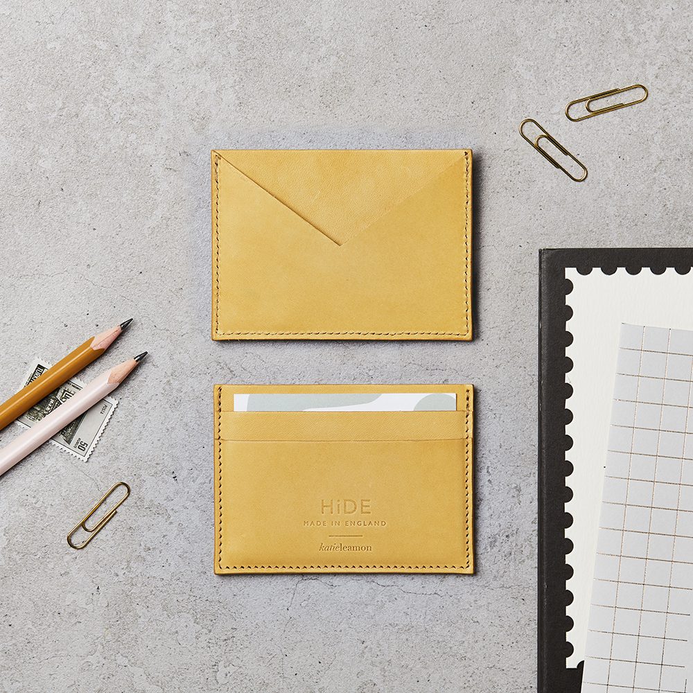 Leather Four Pocket Envelope Card Holder in Mustard
