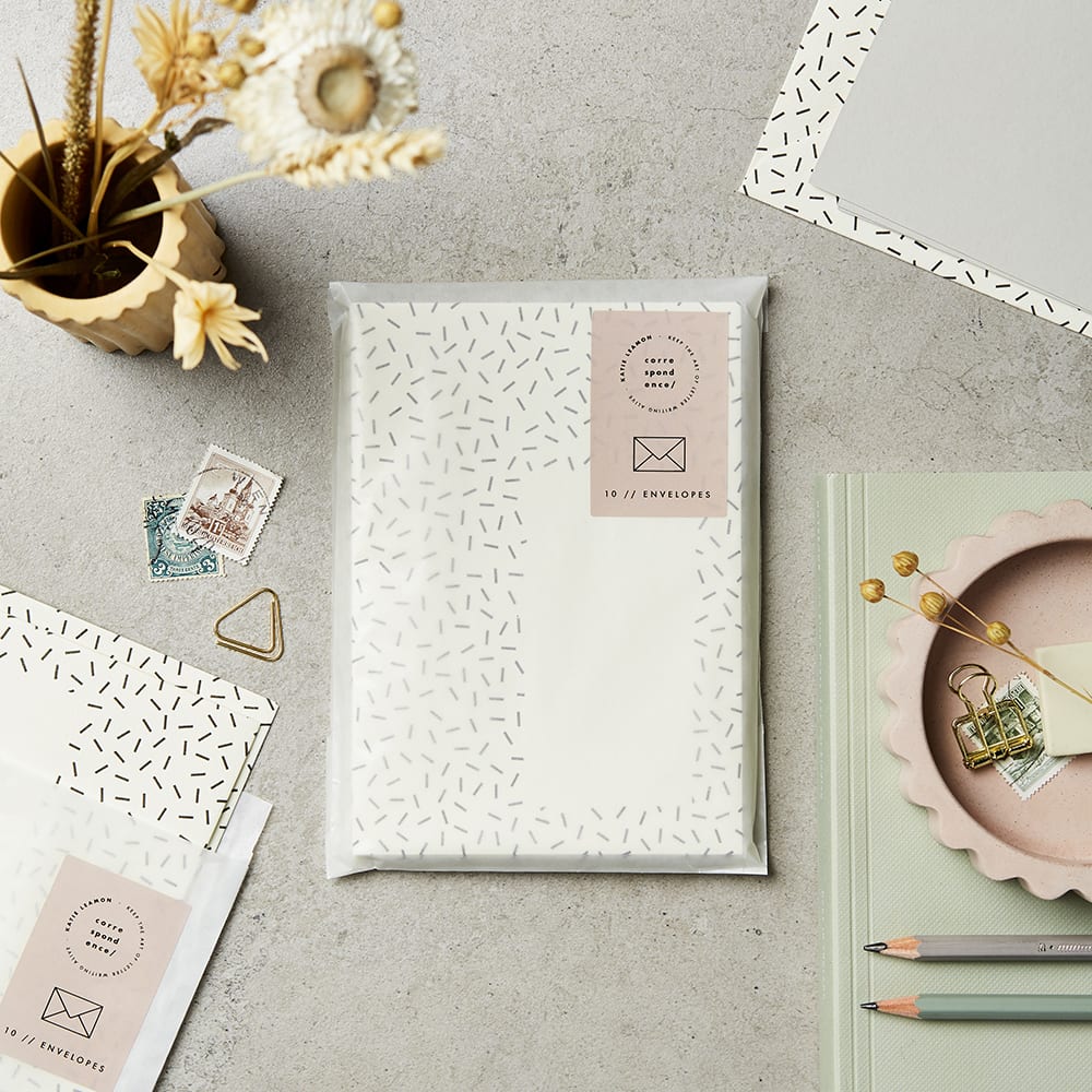 Pack of 10 Luxury Envelopes - Confetti Pattern – correspondence set – Katie Leamon