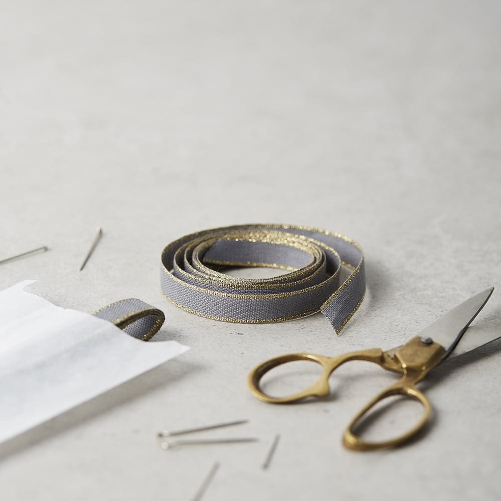 Metallic Border Grey Cotton Ribbon