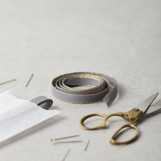 Metallic Border Grey Cotton Ribbon
