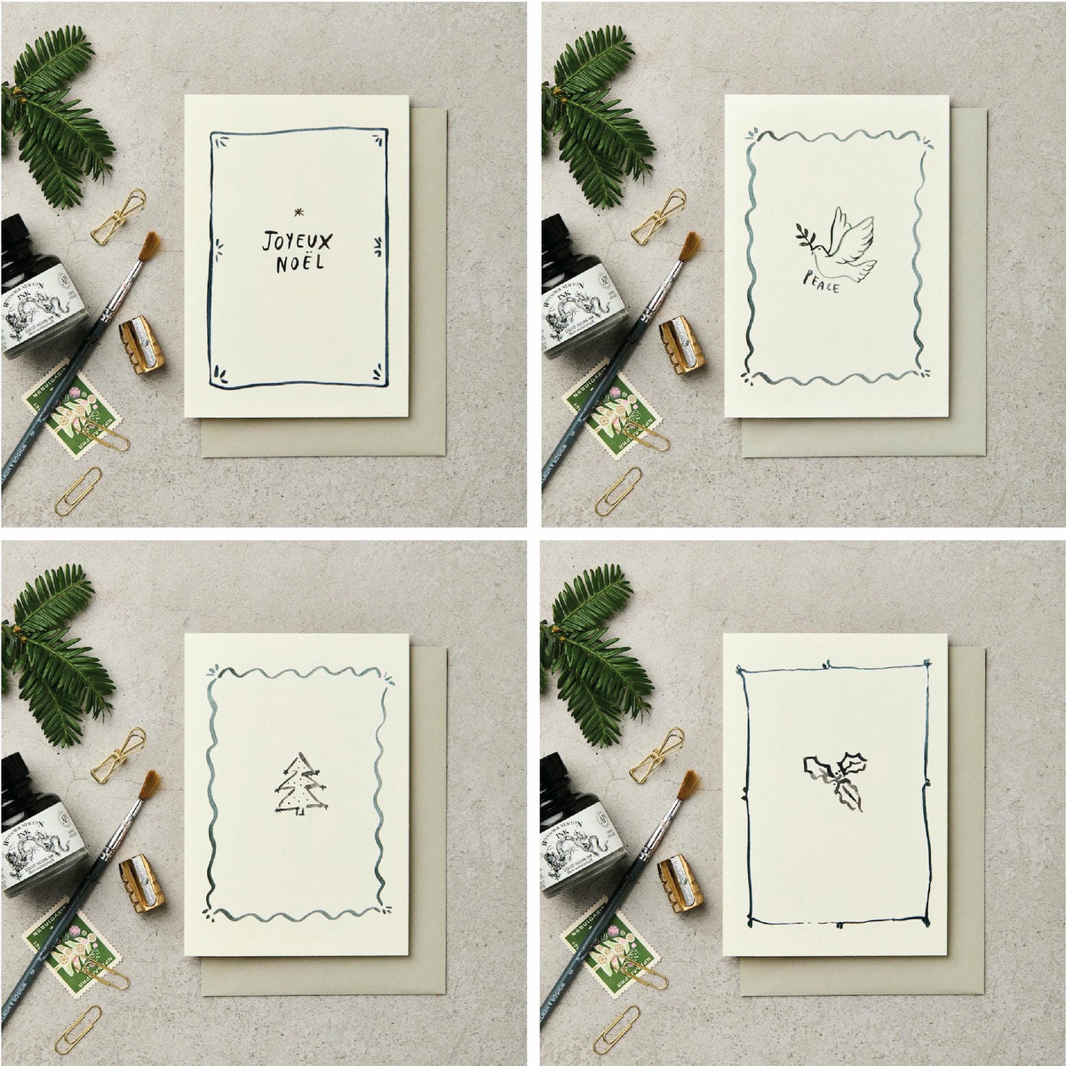 Assorted Pack of 6 Christmas Cards - Framed Ink Collection – christmas card – Katie Leamon