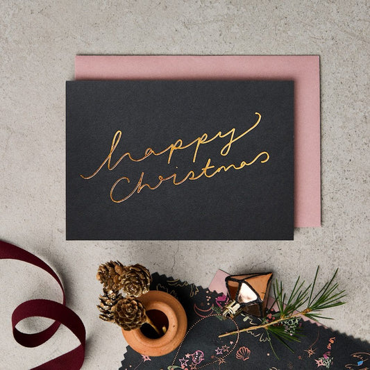 Happy Christmas Scroll Christmas Card In Navy
