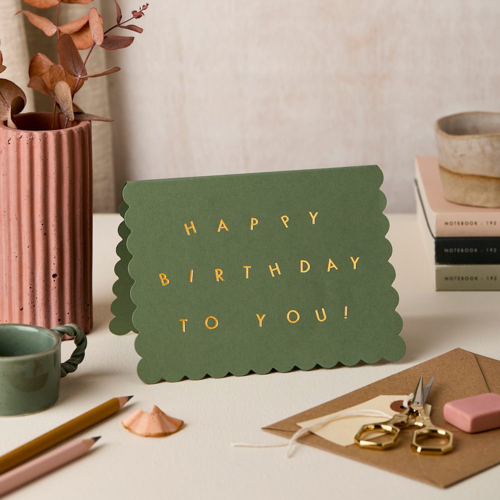 Scallop Happy Bday To You Green – luxury birthday card – Katie Leamon