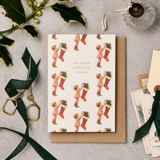 Vintage Stocking Multi Christmas Card