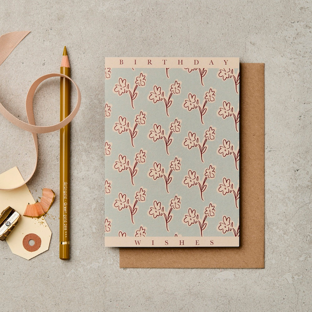 Birthday Wishes Ditsy Card – luxury birthday card – Katie Leamon