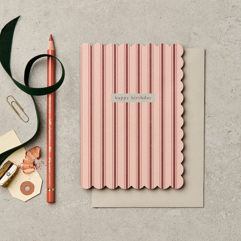 Burgundy Pink Birthday Stripe Card – luxury birthday card – Katie Leamon