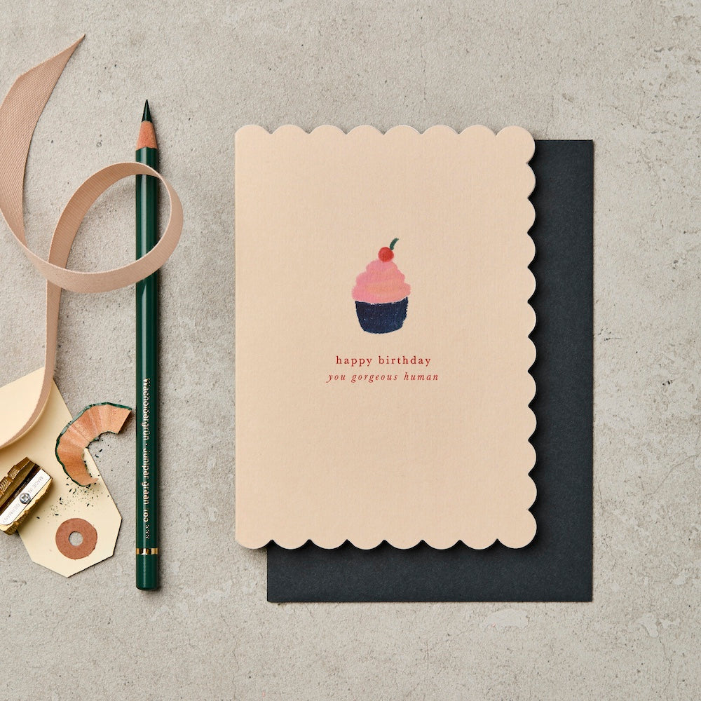 Happy Birthday Cupcake Scallop Card – luxury birthday card – Katie Leamon
