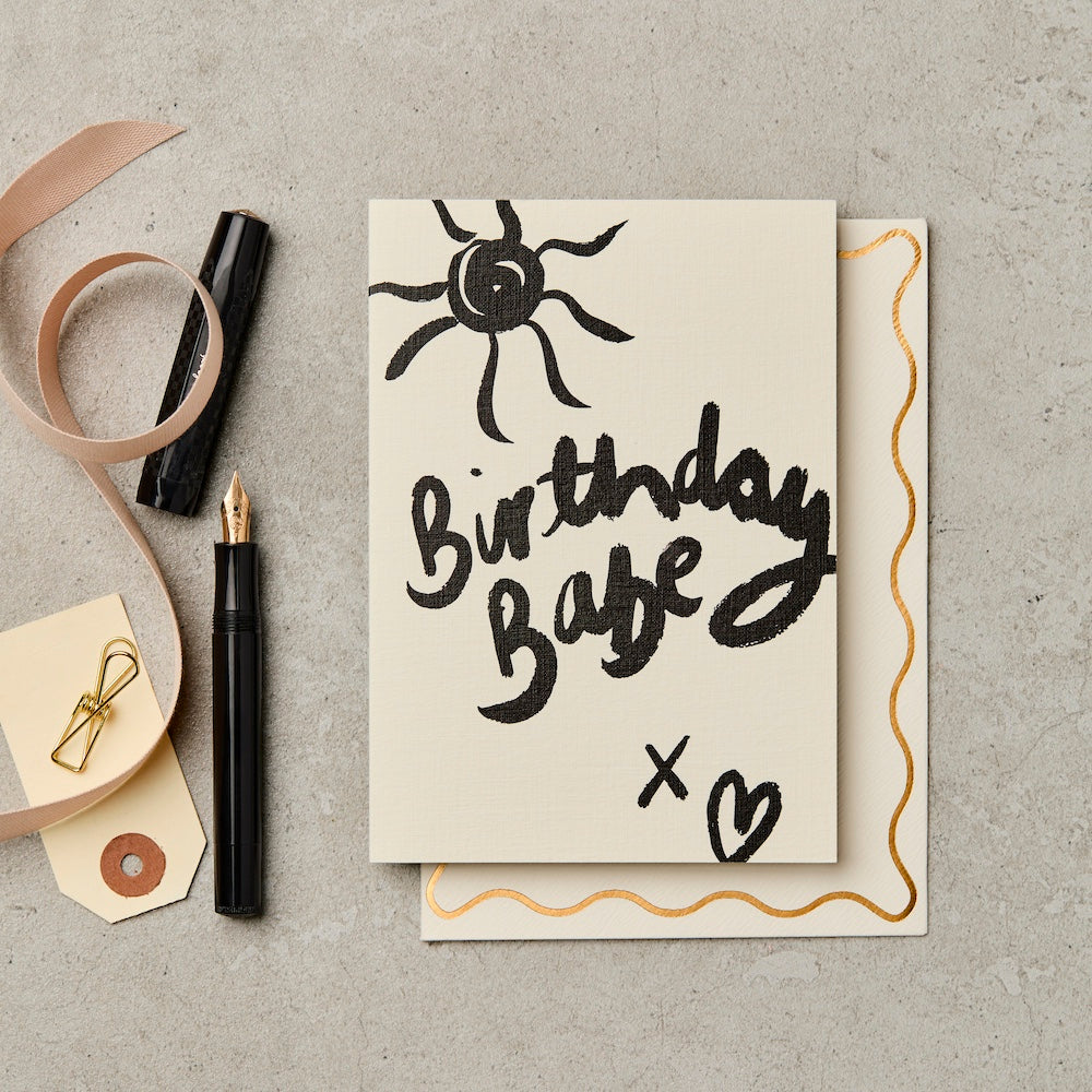 Birthday Babe Brush Card – luxury birthday card – Katie Leamon