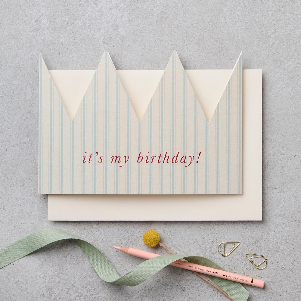Striped Paper Crown Birthday Card - "It's My Birthday!"