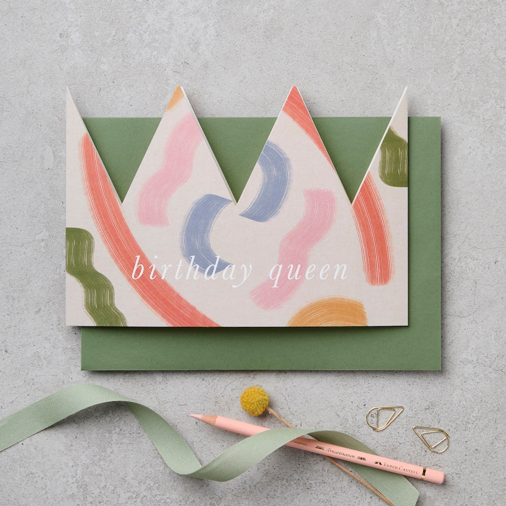 Brushstroke Paper Crown Birthday Card - "Birthday Queen"