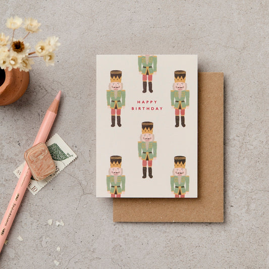 Mini nutcracker soldiers illustrated birthday card on cream - kids birthday card - Katie Leamon