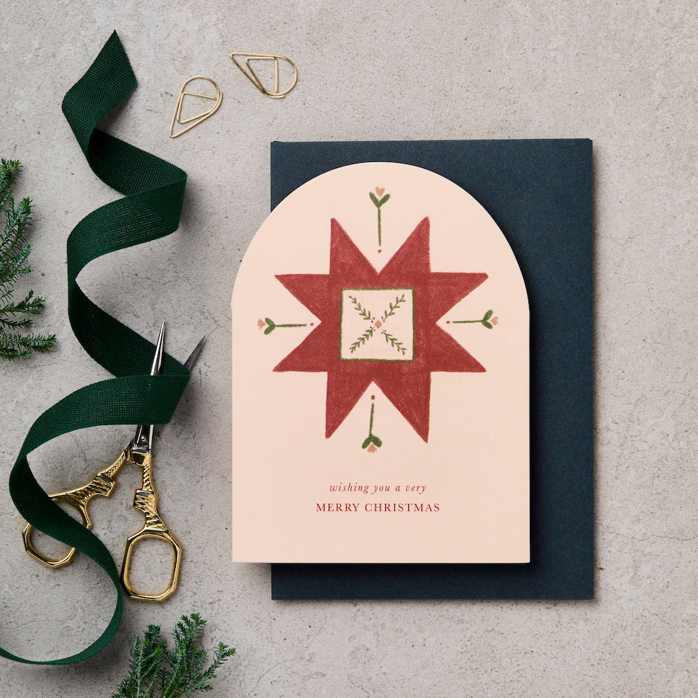 Arch Quilt Motif Red Christmas Card
