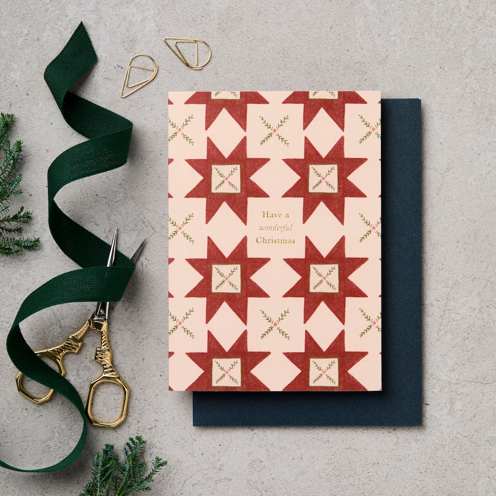 Pack of 6 Quilt Red Have A Wonderful Christmas Cards