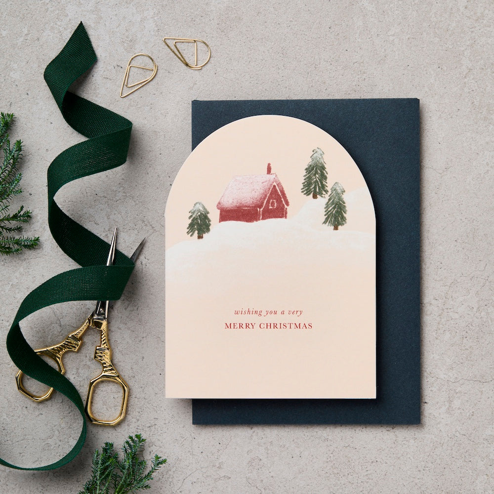 Arch Red Cabin Christmas Card