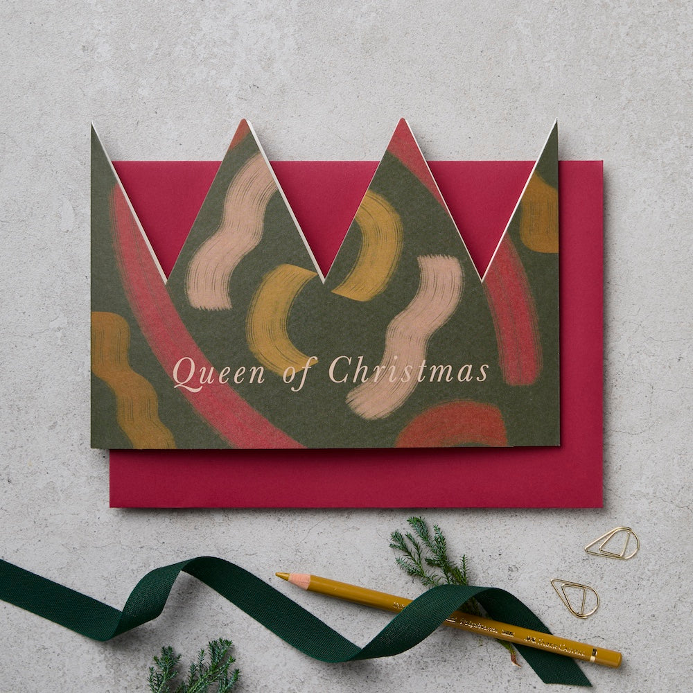 Queen paper crown Christmas card with luxury envelope - luxury christmas card - Katie Leamon