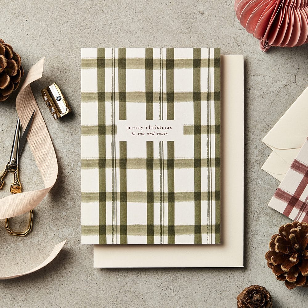 'Merry Christmas to You & Yours' Green Check Card – christmas card – Katie Leamon