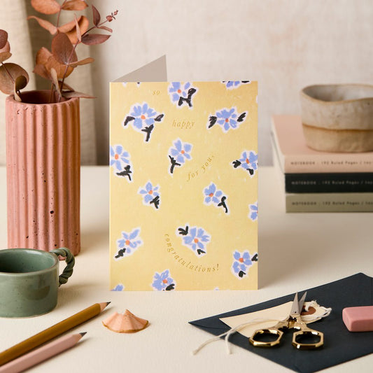 Pastel Ylw/Blue Happy For You Congrats – congratulations card – Katie Leamon