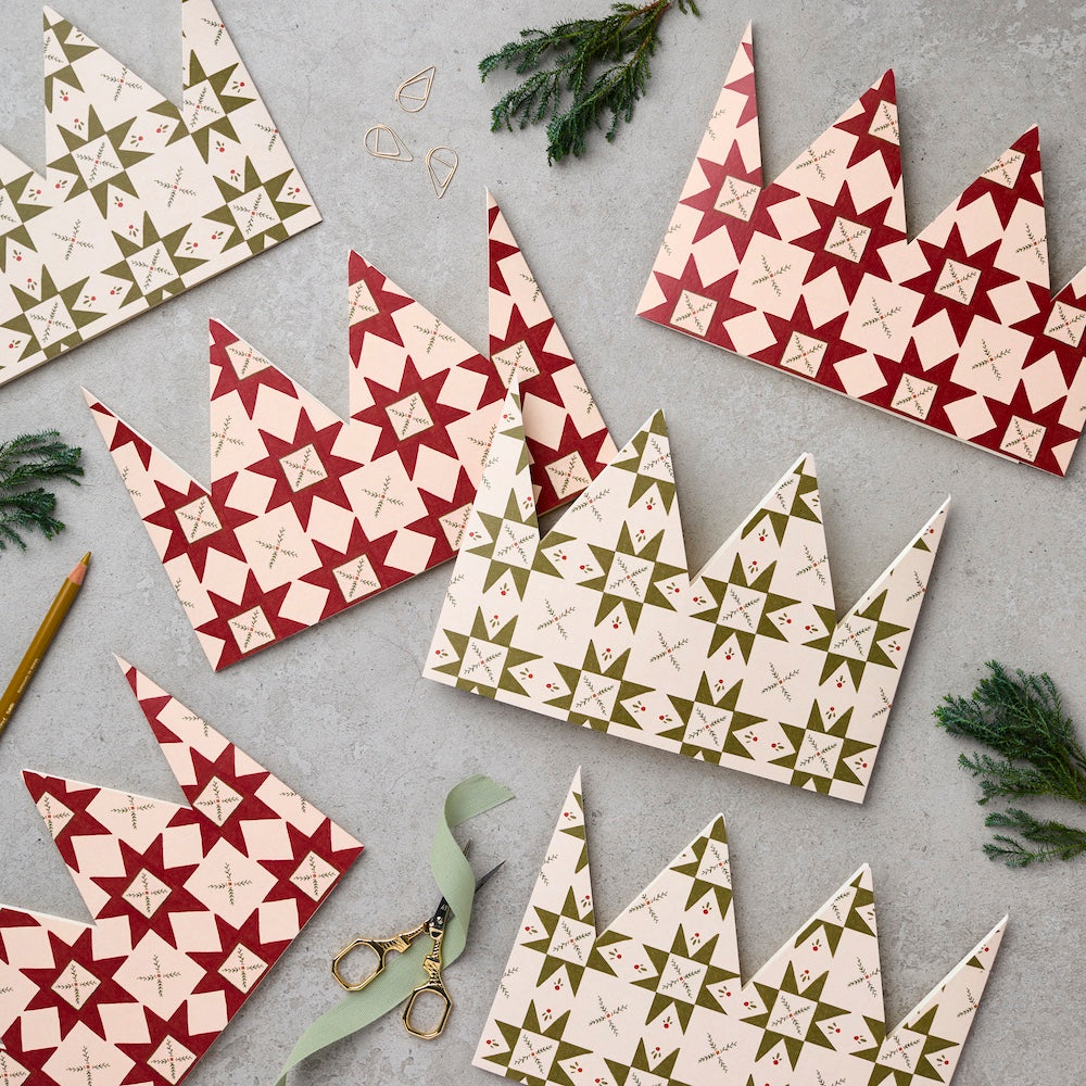 Pack of 6 Green & Red Quilt Christmas Crowns