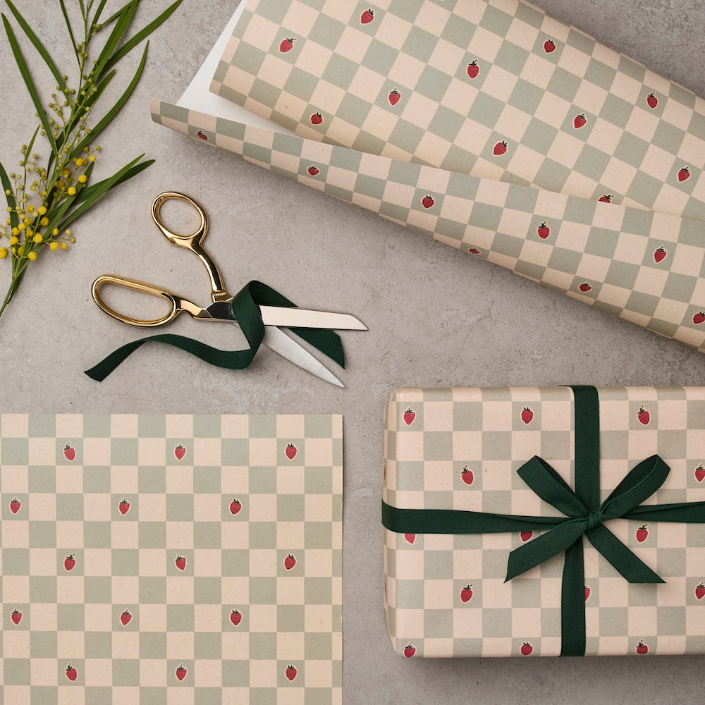 10 Sheets of Strawberry Chequered Wrapping Paper – luxury wrapping paper – Katie Leamon